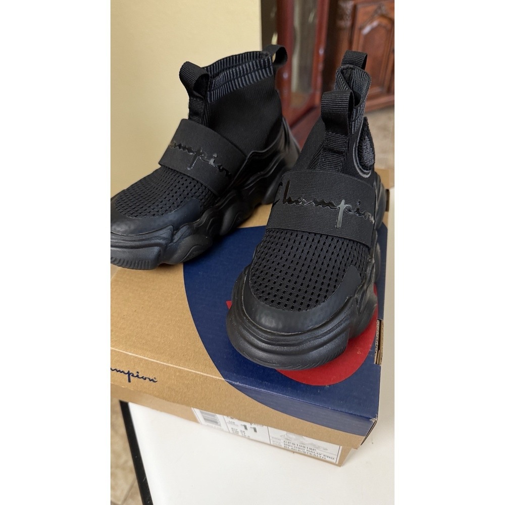 Champion Meloso Rally Pro Kids 11C Black Stealth Slip On Sneakers CPS10918P Box